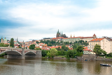 Fototapeta na wymiar San Vito cathedral from Moldava riverside, Prague, Czech Republic