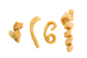 Pork crackling , Fried or roasted pork rind and fat isolated on white background