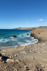 Fototapeta na wymiar Rock coast near La Pared village on the south western part of Fuerteventura . Canary Islands, Spain