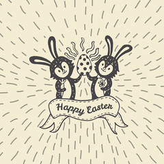 Easter card with rabbits and egg