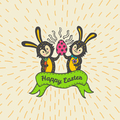 Easter card with rabbits and egg