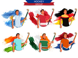 Hockey Group players with countries flags.