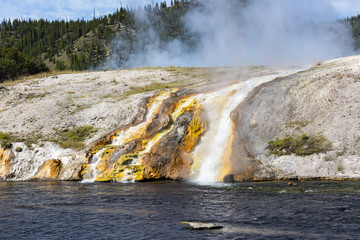 Colorful landscapes of geothermal activity of Midway Geyser Basi