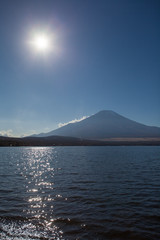 Mountain Fuji and lake yamanaka before sunset time