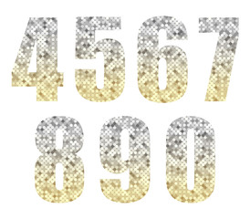 Beautiful trendy glitter alphabet numbers with silver to gold ombre for your decoration