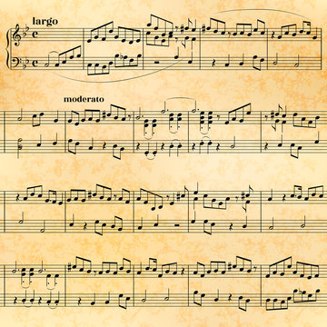 Music sheet on old paper, seamless pattern