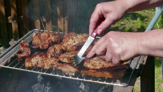 Pork Meat Steak on Barbecue Grill