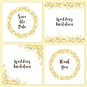 Set of four glamour golden glitter frames for your decoration, can be used as wedding invitation, anniversary or birthday card etc