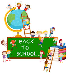 Back to school theme with kids and globe