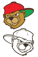 Obraz premium Cool brown cartoon hip hop bear character with cap. Vector clip art illustration