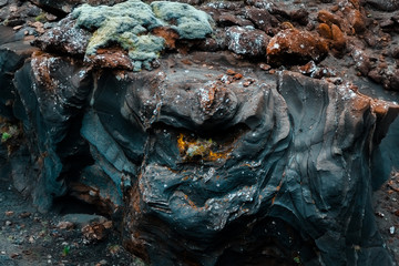 A dramatic scenery of rocks and mosses of Iceland