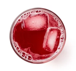 Wall murals Juice glass of fresh cranberry juice isolated on white, from above