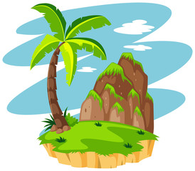 Scene with coconut tree on island