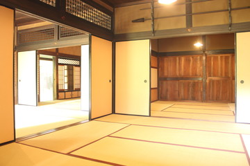 Japanese traditional room Tatami flooring mat, Shoji slide door and wooden frameworks
