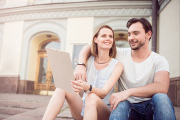 Nice young couple being outdoors