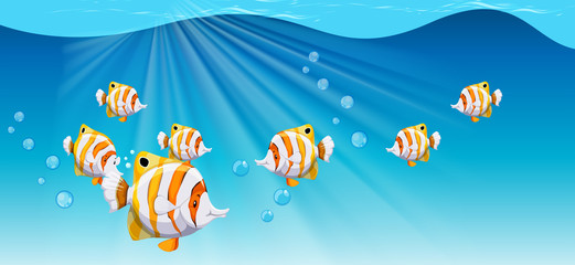 Fototapeta na wymiar Fish swimming under the ocean
