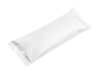 Top view of blank plastic pouch snack packaging isolated on white background with clipping path