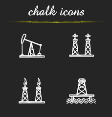 Oil platforms chalk icons set