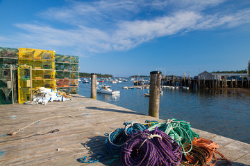 Crab farm and crab cages on Saint George Peninsula, Maine, USA