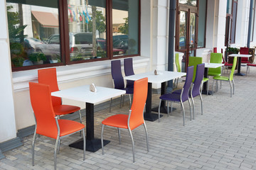 Tables of street cafe in summer