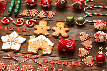 Christmas homemade decoration flat lay