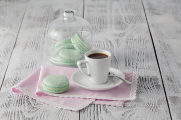 Good morning concept with espresso and macaroons