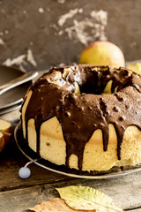 Close up homemade cake with chocolate
