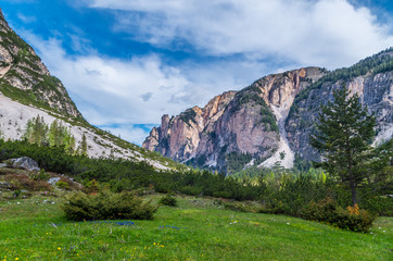 Obraz premium Beautiful mountain landscape in the dolomites, Fanes-Sennes-Prags, Italy