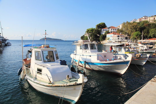 Fishing boats in the port of Skiathos,Greece