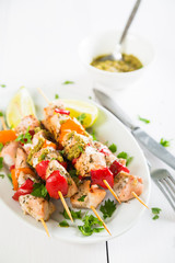 Skewer from chicken and peppers