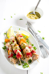 Skewer from chicken and peppers