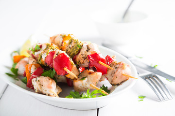 Skewer from chicken and peppers