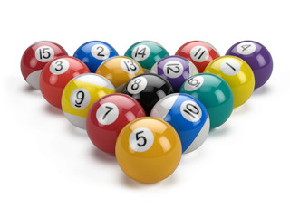 Billiard pool balls pyramid isolated on white - 3d illustration