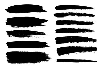 Set of black paint, ink Grunge brush stroke. Dirty artistic design elements