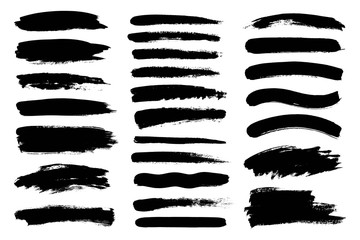 Set of black paint, ink Grunge brush stroke. Dirty artistic design elements