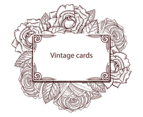 Vintage card with roses in shades of brown