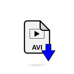 Avi file with blue arrow download button on white background vector