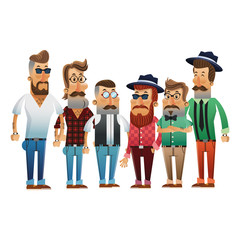 Group of hipster men cartoon icon. Style fashion vintage and culture theme. Colorful design. Vector illustration