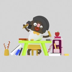 3d illustration. Black girl drawing at school