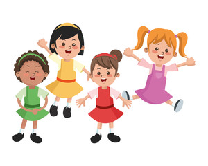 Group of happy girls cartoon kids. Childhood student and happyness theme. Colorful design. Vector illustration