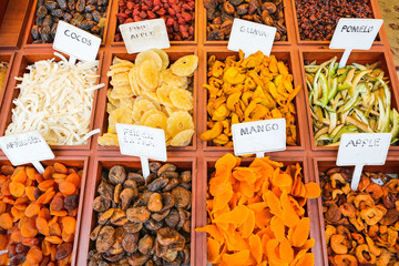 Dryed fruits in market