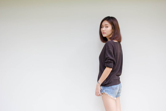 thai adult student university beautiful girl relax and smile