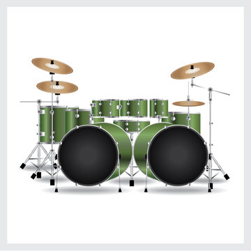 Vector Illustration Drum Big Set Green