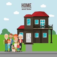 House mother father kids dog and grandparents icon. Home family and real estate theme. Colorful design. Vector illustration