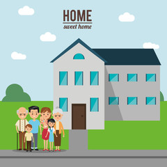 Obraz na płótnie Canvas House mother father kids and grandparents icon. Home family and real estate theme. Colorful design. Vector illustration