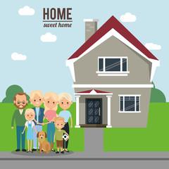 Obraz na płótnie Canvas House mother father kids dog and grandparents icon. Home family and real estate theme. Colorful design. Vector illustration