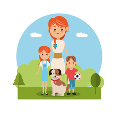 Obraz na płótnie Canvas Mother woman dog and kids icon. Family relationship avatar and generation theme. Colorful design. Vector illustration