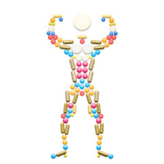 Muscle man / Doping pills and drugs in the shape of a healthy muscular bodybuilder.