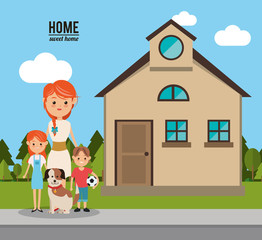 Obraz na płótnie Canvas House mother dog and kids icon. Home family and real estate theme. Colorful design. Vector illustration