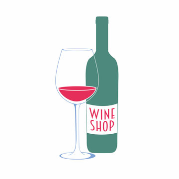 Vector illustration with bottle and glass with wine